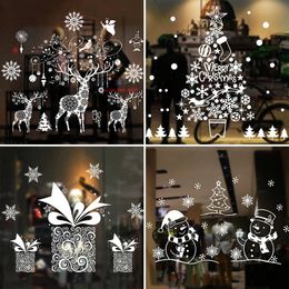 Wall Stickers Large White Christmas Window Snowflake Elk Xmas Tree Sticker Merry Decorations for Home Navidad Year 2024 231030