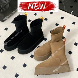 Australia ugh boots snow boot womens winter thick bottom heightening elastic socks female sheepskin fur integrated velvet thickened short booties cott y4iC#