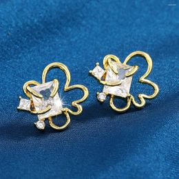 Stud Earrings Punk Geometric Irregular Flower For Women Zircon Inlaid Hollow Metal Earring Fashion Party Jewelry Accessories