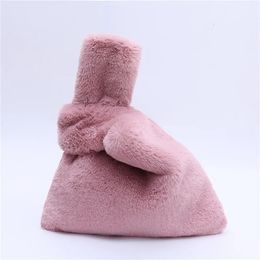 Evening Bags Winter Faux Rex Rabbit Fur Top-handle Bags for Women Casual Candy Colour Tote Fashion Soft Pocke Samll Handbag Warm Clutch 231030