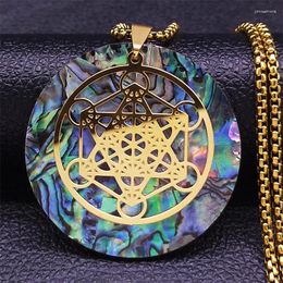 Pendant Necklaces Yoga Flower Of Life Stainless Steel Long Chain Women/Men Gold Color Big Jewelry Collier Coquillage N9318S04