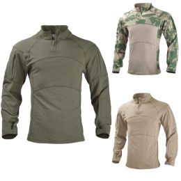 Mens Long Sleeve Tactical Shirt Men's Military Rapid Army Combat Shirts Assault Slim Fit Camo T Shirt with Zipper New
