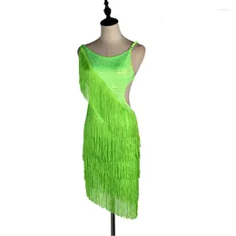 Stage Wear Women Latin Contest Dance Skirt 2023 Sexy Back Green Dancing Dress Adult Standard Rumba Samba