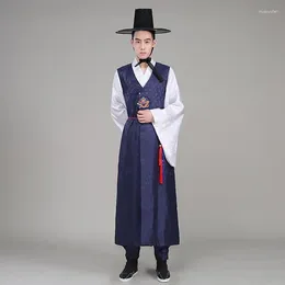 Ethnic Clothing 3 Pc Set Traditional Korean Style Satin Wedding Costume For Men Dance Cosplay Hanbok Folk Clothes Suit