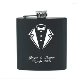 Party Favor 10pcs / 6pcs Personalized Engraving 6oz Black Wedding Souvenir Groomsmen Gift Groom