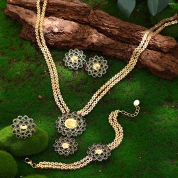 Necklace Earrings Set 2023 4-piece Cubic Zirconia For Saudi Nigeria Wedding 24k Gold Plated Bridal Jewellery