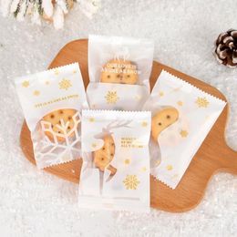 Christmas Decorations 100Pcs Candy Bag Cookie Seal Bags Handmade Food Baking Packaging Pounches Home Year Party Decoration