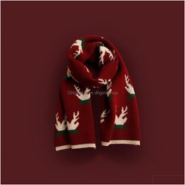 Scarves 17 Styles Fashion Christmas Knitted Scarf Elk Snowflake Tree Red Wool Lovers Gift Drop Delivery Fashion Accessories Hats, Scar Dhxeh