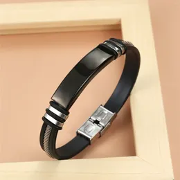 Charm Bracelets 2023 Jewellery Stainless Steel Chain Smooth Bracelet Men Vintage Cuff Silicone Pulsera Hombre