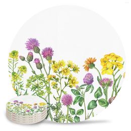 Table Mats Spring Flower Daisy Ceramic Coasters Absorbent Tableware Mat Home Coffee Dining Decoration Placemat Gift