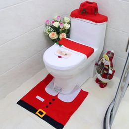 Toilet Seat Covers 3Pcs Tank Cover With Paper Box Santa Claus/Snowman Christmas Bathroom Decorations Set Soft For Decor