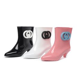 Designer Boots Women letter Boot Rain boots Ankle high booties high heel Arch EVA Rubber heel Rainboots pink white black colorful shoes szie 35-40