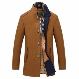 Men's Jackets Men's Wool Coat Winter Cashmere Jacket Men Casual Windbreaker Long Slim Fit Trench Thick Woolen With Detachable Scarf s 231030