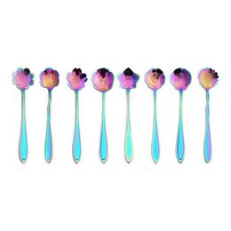 Spoons Black Rainbow Flower Dessert Coffee Stainless Steel Sugar Cutlery 8 Designs For Drop Delivery Home Garden Kitchen Dining Bar Fl Dhe9G