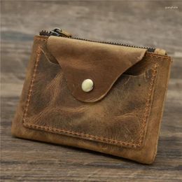 Wallets Boys And Girls Leather Coin Purse Cowhide Crazy Horse Brown Zipper Bag Retro Wallet For Men Purses