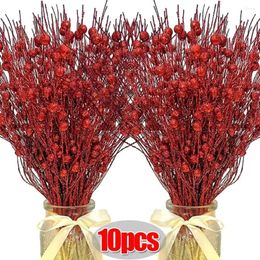 Decorative Flowers 10/1pcs Christmas Glitter Berry Stem Artificial Gold Silver Glittery Twigs Tree Wreath Ornaments Party Decor Supplies