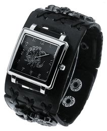 Wristwatches Fashion Mens Watches Classic Black Wide Leather Cuff Band Watch Cool Style Casual Punk Scorpion Dial Quartz Clock