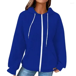 Women's Hoodies Fashion Zipper Cardigan Hooded Sweatshirt Double Pockets Splicing Hem Hoodie Female Autumn Winter Warm Casual Outerwear