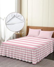 Bed Skirt Stripes Pink White Elastic Fitted Bedspread With Pillowcases Protector Mattress Cover Bedding Set Sheet