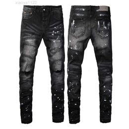 Purple jeans mens clothes desinger mens fashion pant Embroidery self cultivation small feet denim version long straight regular modern letter men clothing pants 40