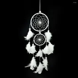 Decorative Figurines 12pcs Whosale Dream Catcher Double Ring White Feathers Hanging Decoration Decor Craft Gift Wind Chimes