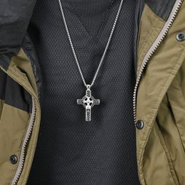 Mens Cross Pendant Necklace Infinity Celtic Titanium Steel Cross Pendant Necklace for Men Women,23+2" Link Chain