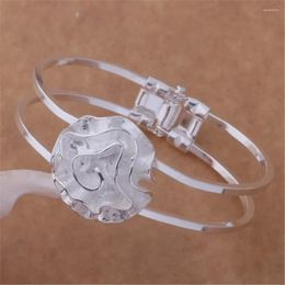 Bangle Fine Wedding Charms Fashion Simple Silver Plated Jewellery Cute Elegance Women Flowers Bracelet Open B012