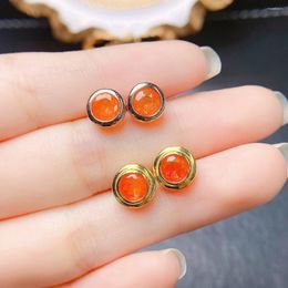 Stud Earrings Bezel Setting Natural Opal Real Red Orange Women's Earriings Fine Jewelry 925 Silver