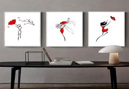 Modern Abstract BlackWhiteRed Line Drawing Painting Nordic Minimalist Wall Art Canvas Poster 3pcsset2303165