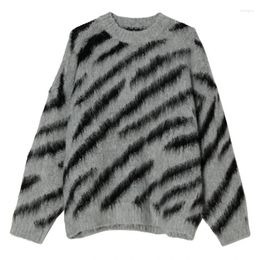 Men's Sweaters Zebra Stripe Wool Sweater Knit Winter 2023 Clothing Pullover Jumper Vintage Mohair Loose Oversized Women Knitwears