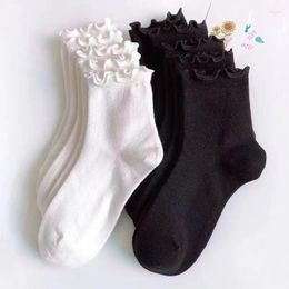 Women Socks Ruffle White Black Frilly Lolita Style Japanese Maiden Cute Kawaii Cotton Harajuku Princess Crew Solid Hosiery