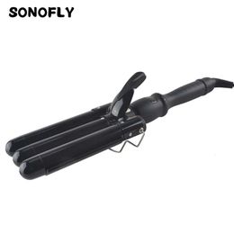 Curling Irons SONOFLY 22mm LCD Hair Curler Electric Triple Barrel Ceramics Curling Iron Hair Waver Styling Tools Anions Fast Heating JF-112 231030