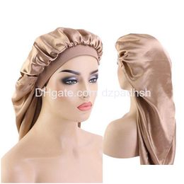 Hair Accessories Fashion Long Satin Bonnet Sleep Cap With High Elastic Band Night Care Nightcap For Women Men Chemo Drop Delivery Pr Dhpnz