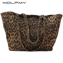 Shopping Bags Large Capcity Leopard Printing Canvas Handbag For Women Shoulder Bag Female Fashion Luxury Designer Shopping Casual Tote Bag 231030