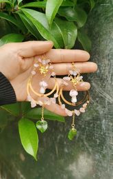 Dangle Earrings Pink Mushroom Standing On Rose Quartz Moon With Leaf Fairy Cottagecore Jewellery Witchy