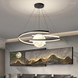 Pendant Lamps Nordic Lights Black White LED Chandelier Bedroom Art Decor Hanging Cord Adjustable Lighting With Remote Control