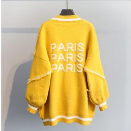 women's loose sweaters Fashion Long Cardigan Letter Printed paris Women Knitted Thicken Plus Size white English Alphabet Sweaters jacket Coat for girls