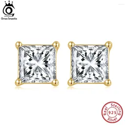 Stud Earrings ORSA JEWELS 925 Sterling Silver Clear Square CZ For Women Simple Wedding Anniversary Fine Jewelry APE60