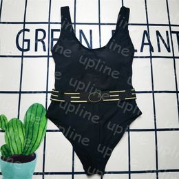 Women Designer One Piece Swimwear Classic Print Backless Swimsuit Quick Dry Pad Swimming Bikinis Black Biquinis