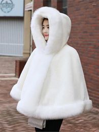 Women's Fur Women White Elegant Faux Coats Winter Hooded Thicken Warm Shawl Fausse Fourrure Cloak Loose Retro Fashion 2023 Overcoats