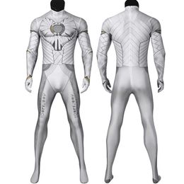 Cosplay Adult Men Halloween Moon Superhero Cosplay Knight Costume Marc Spector D Printing Jumpsuit Spandex Battle Bodysuit