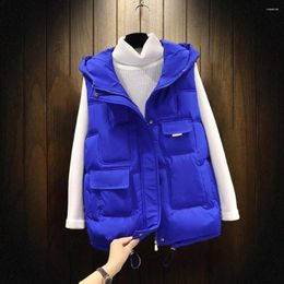 Women's Vests Women Quilted Vest Hooded Down With Pockets Stylish Sleeveless Jacket For Autumn Winter