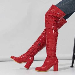 Leather Round Head Motorcycle Women Thick Heel Boots Spring autumn High Top Zipper Over Knee Long 230922