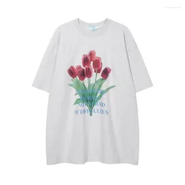 Men's T Shirts 2023 Summer Floral Print T-shirt Fashion Cotton Casual Oversized Round Neck Top And Women's