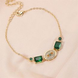 Bangle UILZ Geometric Oval Chain Bracelets With Green Zirconia For Women Luxury Adjustable Bracelet Wedding Bridal Accessories