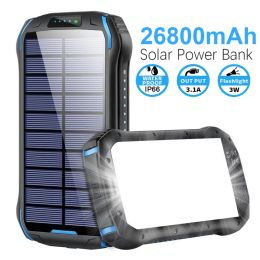 26800mAh Solar Power Bank Fast Charger Powerbank for iPhone 14 Samsung Huawei Xiaomi with Camping Light Portable Solar Charger