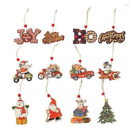 Christmas Decorations Hanging Wooden Ornament Painted Letters Pattern Old Man Snowman Car Pendant Tree Decoration