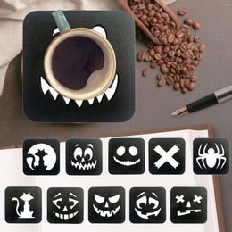Table Mats 10Pcs Halloween Coasters Place Mat Creative Wooden Durable Square Cup