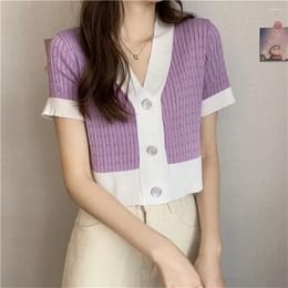 Women's Sweaters Vintage V-neck Short-sleeved Knitwear 2023 Summer Korean Version Design Sense Loose Temperament Short Top Trend