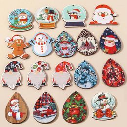 Charms 10pcs Lovely Wooden Christmas Tree Snowman Deer Santa Pendants For Earrings Necklaces DIY Jewellery Making